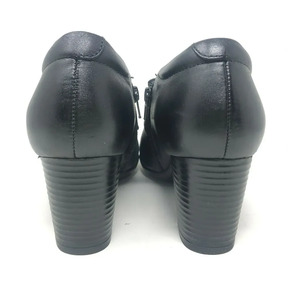 Clarks Bendables Bootie Womens 9.5 M Black Leather Suede Side‎ Zip Heel